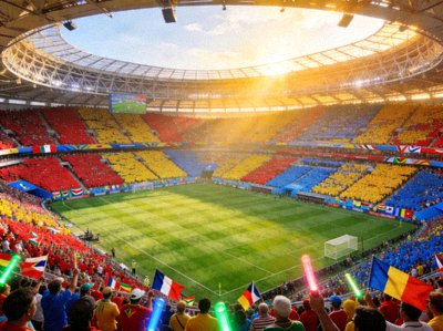 世界杯足球赛场全景，绿茵场与看台观众